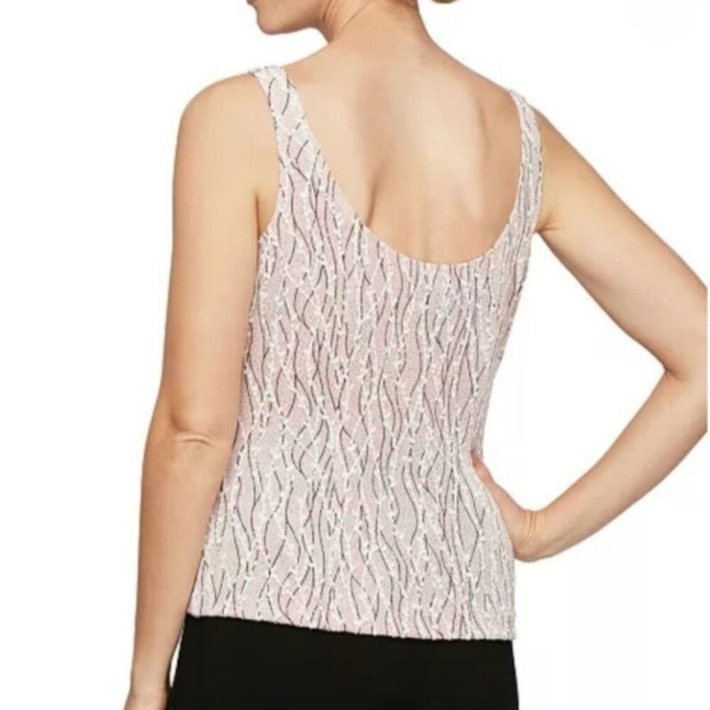 Alex Evenings Women's 2X Printed Piped 3/4 Sleeve Two-Piece Glitter Blazer & Top - Picture 9 of 12